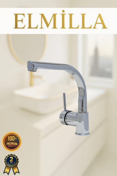 elmilla Krom Armut Balık Sırtı Borulu Banyo Lavabo Bataryası Çeşmesi Musluğu Çift Su Girişli ürün görseli 1