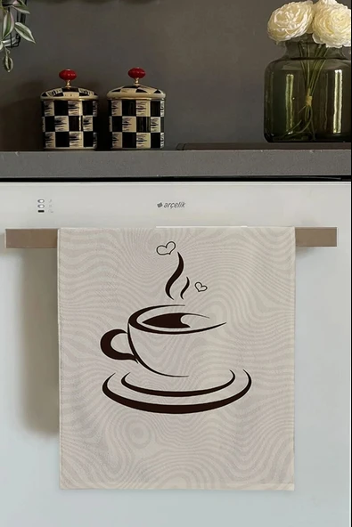 Bej Fincan Desenli Fırın Mutfak Havlusu 30x50cm ürün görseli 1