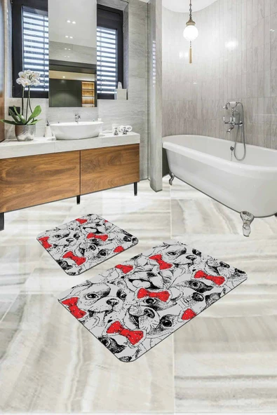 Gri Hayvan Temalı Banyo Halısı Klozet 2'li Paspas Seti BS267 ürün görseli 1