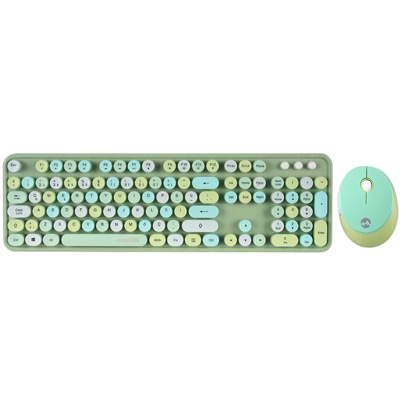 Everest Round Km-6282 Renkli Tuşlu Yeşil Kablosuz Q Multimedia Klavye + Mouse Set ürün görseli 1
