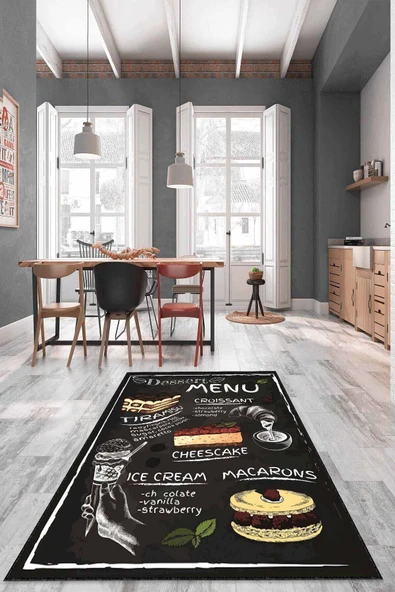 Siyah Kaymaz Taban Yıkanabilir Cupcake Mutfak Halısı AR1136 ürün görseli 1