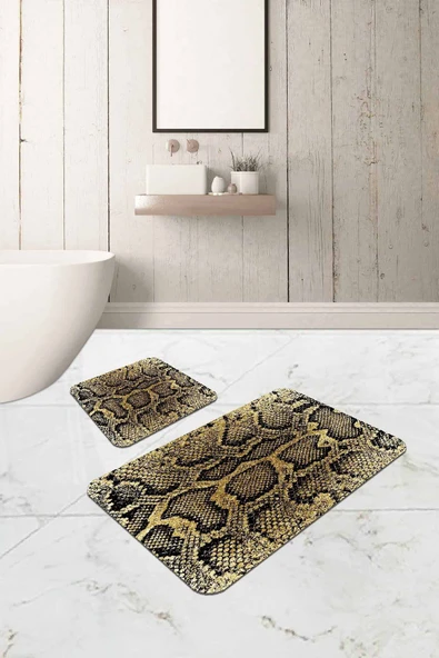 Gold Krokodil Desen Banyo Halısı Klozet Paspas Seti BS325 ürün görseli 1