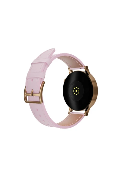 FRO 20mm Kordon Genişliği Olan Saatlerle Uyumlu 20 Mm Hakiki Deri Düz Pembe Kordon Gold Toka ürün görseli 1