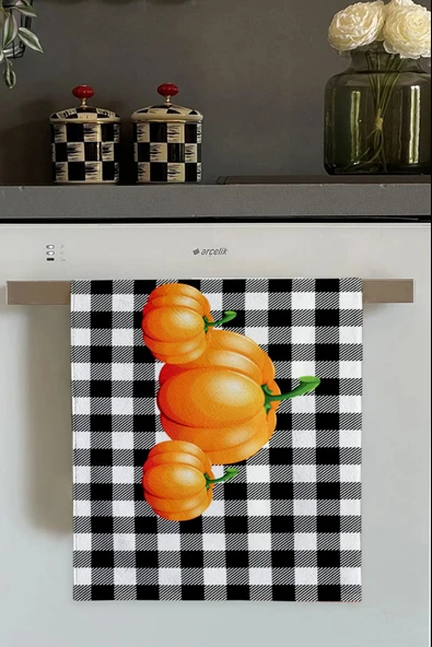 Turuncu Bal Kabağı Desenli Fırın Mutfak Havlusu 30x50cm ürün görseli 1