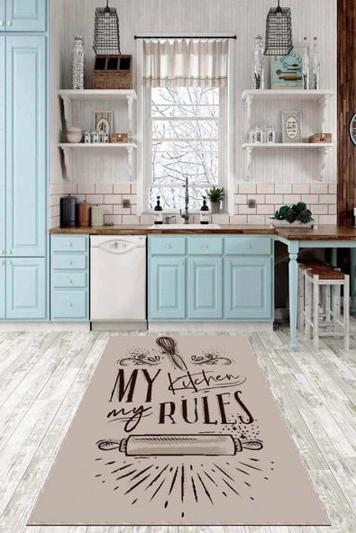 Bej Kaymaz Tabanlı My Kitchen My Rules Mutfak Halısı AR813 ürün görseli 1