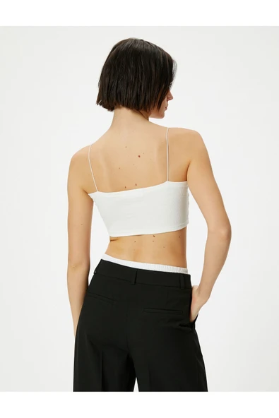 Basic Crop Atlet İnce Askılı Ribanalı Pamuklu Slim Fit - Resim 4