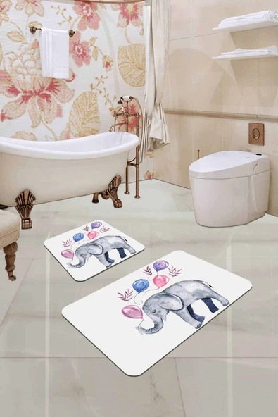 Ekru Filli Banyo Halısı Klozet Takımı 2'li Paspas Seti BS225 ürün görseli 1