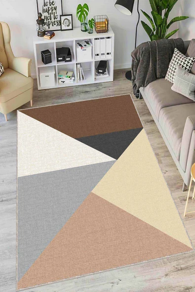 Bej Kaymaz Tabanlı Geometrik Desenli Mutfak Halısı AR1102 ürün görseli 1