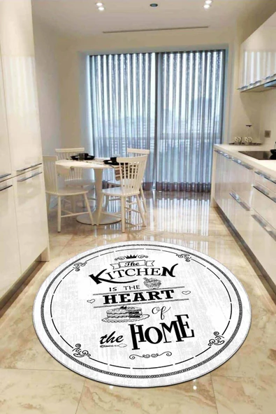 Beyaz Kaymaz Kitchen Yazılı Yuvarlak Mutfak Halısı AR508 ürün görseli 1