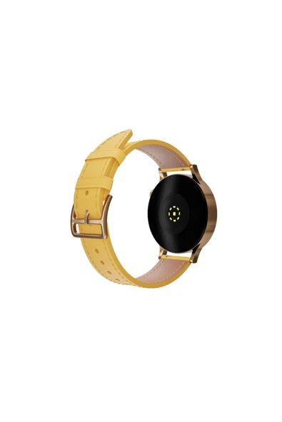 FRO 20mm Kordon Genişliği Olan Saatlerle Uyumlu 20 Mm Hakiki Deri Safiano Sarı Kordon Gold Toka ürün görseli 1