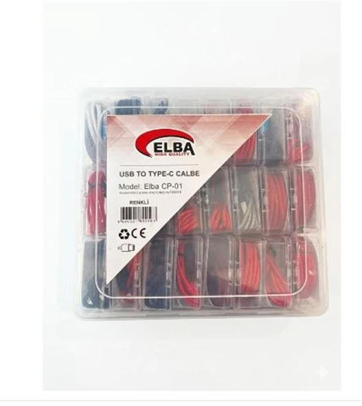 Elba Cp-01 Şeffaf Kutulu Usb To Type-C Renkli(Kırmızı,Lacivert,Beyaz,Gri,Bordo)  Şarj Kablosu (24 Lü Paket) ürün görseli 1