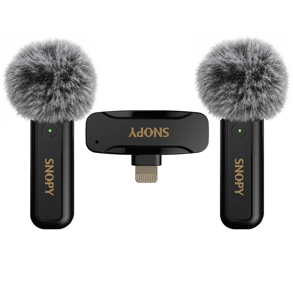 Snopy Sn-Mw80 Siyah 2 Mikrofonlu Kablosuz Lightning Yaka Mikrofonu ürün görseli 1