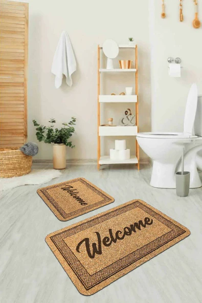 Bej Home Sweet Banyo Halısı Klozet Takımı Paspas Seti BS319 ürün görseli 1