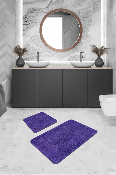 Mor Modern Klasik Banyo Halısı Klozet 2'li Paspas Seti BS237 ürün görseli 1