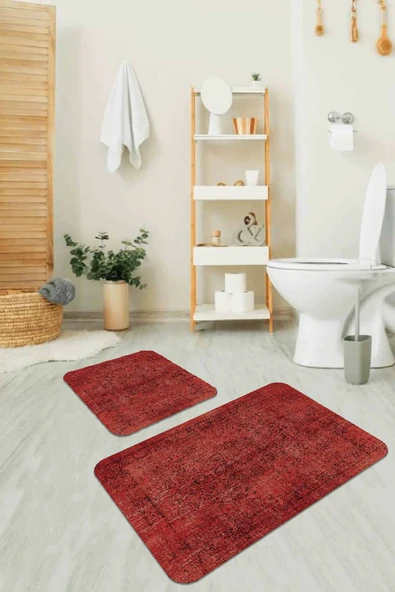 Kiremit Modern Klasik Banyo Halısı Klozet Paspas Seti BS236 ürün görseli 1