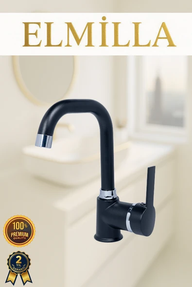 elmilla Siyah Krom Armut Delta Kol Köşe Borulu Banyo Lavabo Bataryası Çeşmesi Musluğu Çift Su Girişli ürün görseli 1
