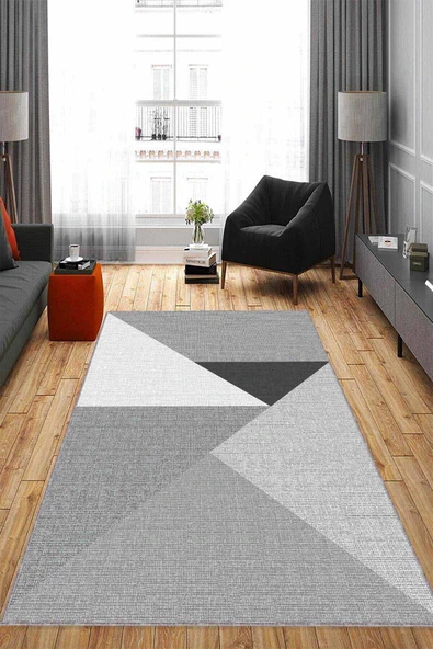 Gri Kaymaz Tabanlı Geometrik Desenli Mutfak Halısı AR1294 ürün görseli 1