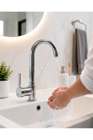 MİXSA Krom Lüx Gövde Premium Banyo Lavabo Bataryası Çift Su Girişli Batarya ürün görseli 1