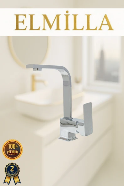 elmilla Krom Kare Borulu Lavabo Bataryası Musluğu ürün görseli 1