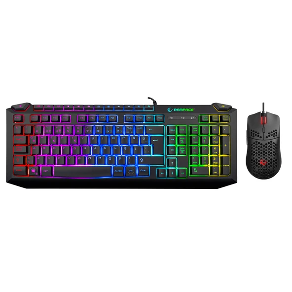 Rampage Kb-R310 Broker V2 Siyah Usb Gökkuşağı Zemin Aydınlatmalı 12800 Dpı Oyuncu Kablolu Klavye + Mouse Set ürün görseli 1