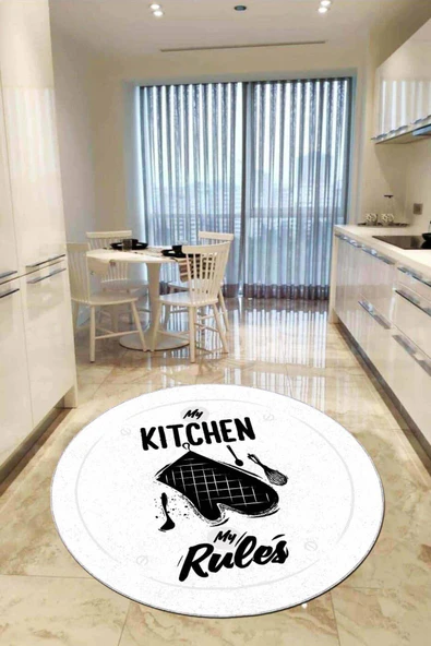 Beyaz Kaymaz My Kitchen My Rules Daire Mutfak Halısı AR851 ürün görseli 1