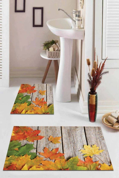 Turuncu Çınar 3D Üç Boyutlu Banyo Klozet Paspas Seti BS025 ürün görseli 1