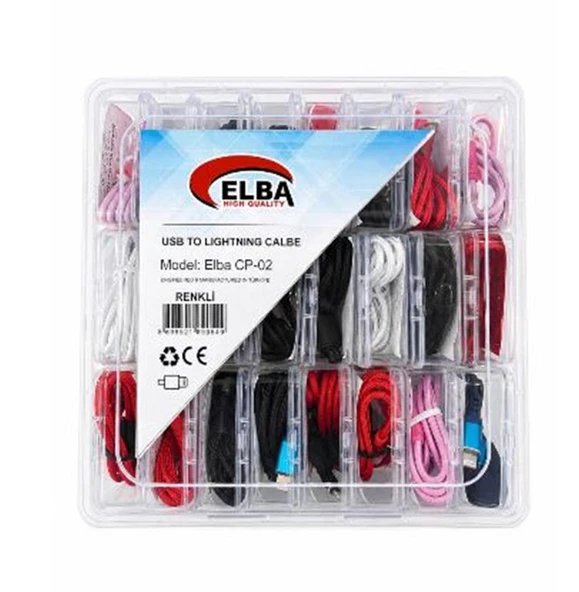Elba Cp-02 Şeffaf Kutulu Usb To Lightning (Kırmızı,Beyaz,Pembe,Siyah,Lacivert)  Şarj Kablosu (24 Lü Paket) ürün görseli 1