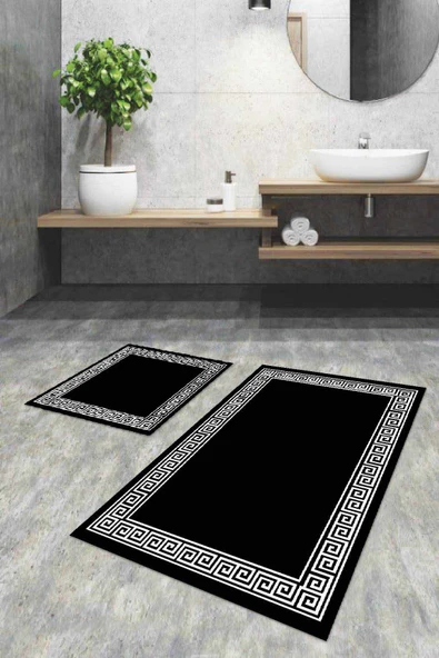 Siyah Çerçeve Temalı Banyo Halısı Klozet Paspas Seti BS034 ürün görseli 1