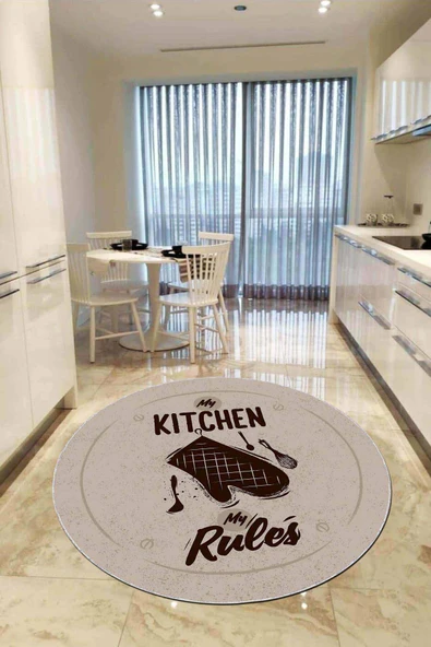 Bej Kaymaz My Kitchen My Rules Yuvarlak Mutfak Halısı AR849 ürün görseli 1
