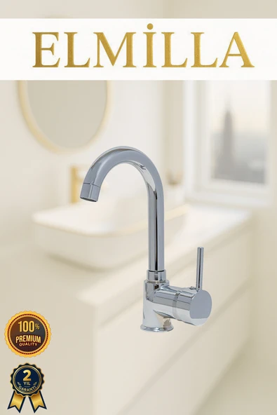 elmilla Krom Armut Baston Borulu Banyo Lavabo Bataryası Çeşmesi Musluğu Çift Su Girişli ürün görseli 1