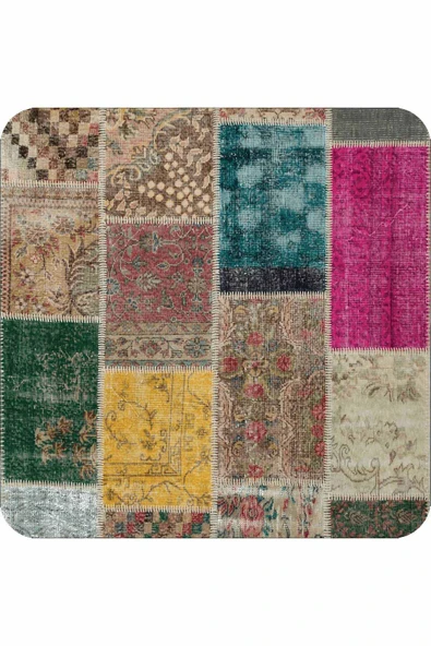 Renkli Patchwork Banyo Halısı Klozet 2'li Paspas Seti BS294 - Resim 3