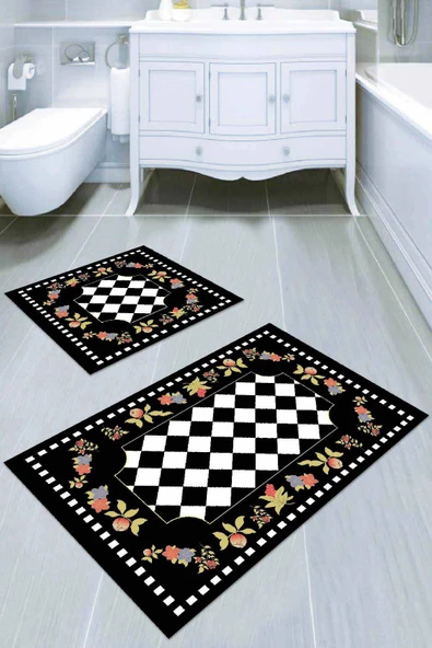 Siyah Çerçeveli Banyo Halısı Klozet Takımı Paspas Seti BS030 ürün görseli 1