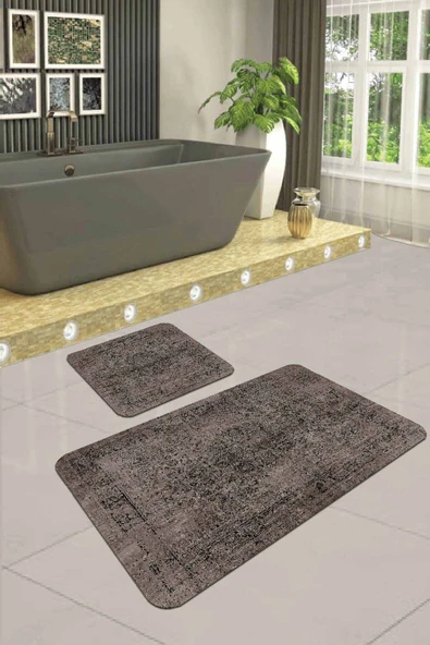 Kahve Modern Klasik Banyo Halısı Klozet Paspas Seti BS238 ürün görseli 1