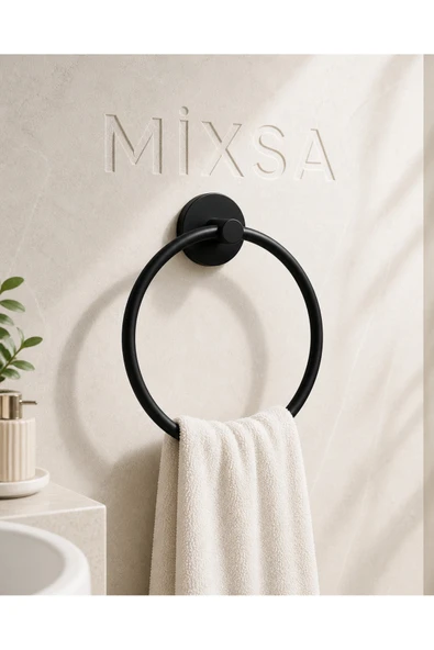 MİXSA Lüx Premium Mat Siyah Paslanmaz Çelik Havluluk Halka Yuvarlak Siyah Duvar Tipi Askılık Modern ürün görseli 1