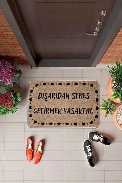 Bej Stres Getirmek Yasaktır Kapı Önü Paspası KP12 ürün görseli 1