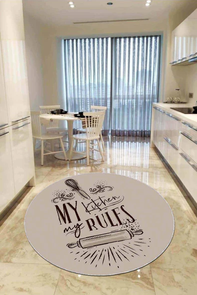 Bej Kaymaz My Kitchen My Rules Yuvarlak Mutfak Halısı AR856 ürün görseli 1