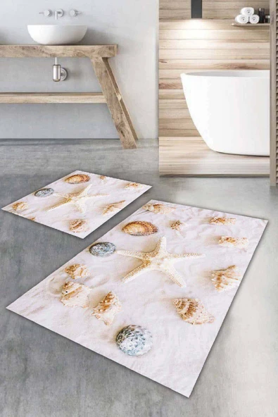 Kemik Deniz Kabukları Banyo Halısı Klozet Paspas Seti BS036 ürün görseli 1