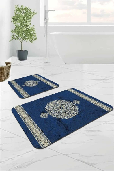 Mavi Modern Klasik Banyo Halısı Klozet Paspas Seti BS280 ürün görseli 1