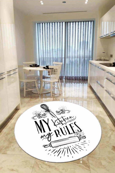 Beyaz Kaymaz My Kitchen My Rules Daire Mutfak Halısı AR857 ürün görseli 1