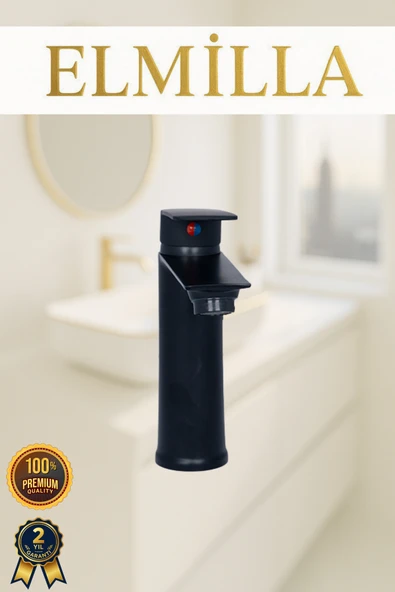 elmilla Siyah Sabit Gövde Banyo Bataryası Lavabo Musluğu ürün görseli 1