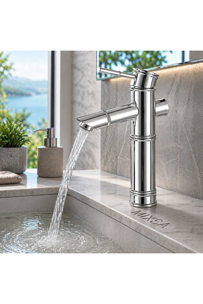 MİXSA Lüx Premium Krom Bambu Çanak Lavabo Bataryası Çanak Lavabo Uyumlu Parlak Gri Batarya ürün görseli 1