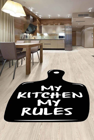 Siyah Lazer Kesim My Kitchen My Rules Mutfak Halısı MT21 ürün görseli 1
