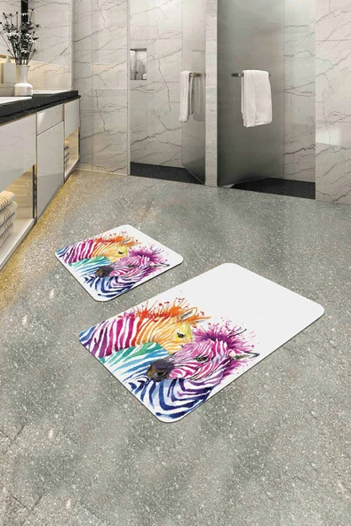 Renkli Hayvan Temalı Banyo Halısı Klozet Paspas Seti BS308 ürün görseli 1