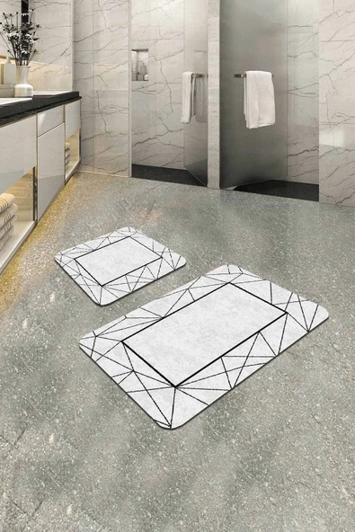 Gri Çerçeveli Banyo Halısı Klozet Takımı Paspas Seti BS340 ürün görseli 1