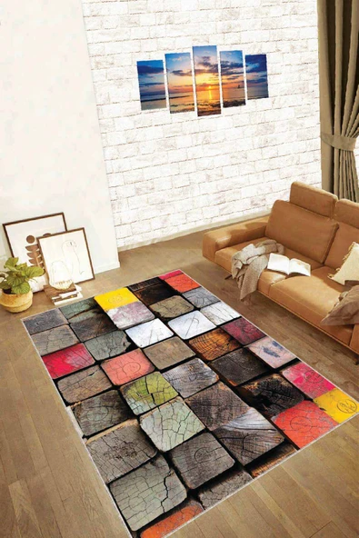 Çok Renkli Kaymaz Tabanlı 3D Üç Boyutlu Mutfak Halısı AR134 ürün görseli 1