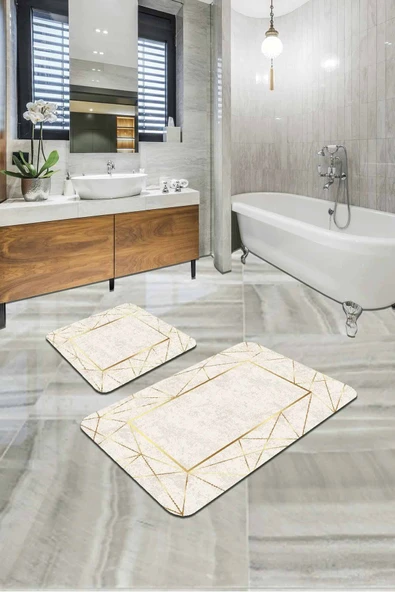 Gold Çerçeveli Desen Banyo Halısı Klozet Paspas Seti BS341 ürün görseli 1