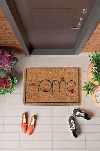 Bej Home Temalı Kapı Önü Paspası KP18 ürün görseli 1