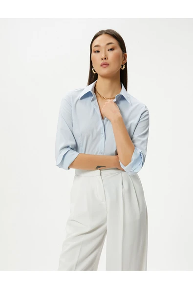 Slim Fit Gömlek Uzun Kollu Düğmeli Manşet Yaka ürün görseli 1