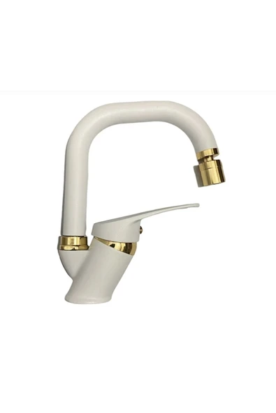 BDL ARMATÜR BEYAZ GOLD BANYO LAVABO BATARYASI MUSLUĞU ÇEŞMESİ OYNAR BAŞLIKLI ürün görseli 1