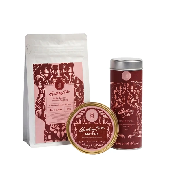 Birthday Cake Set - Çilek&Vanilya Aromalı Matcha, Çay, Kahve Seti ürün görseli 1